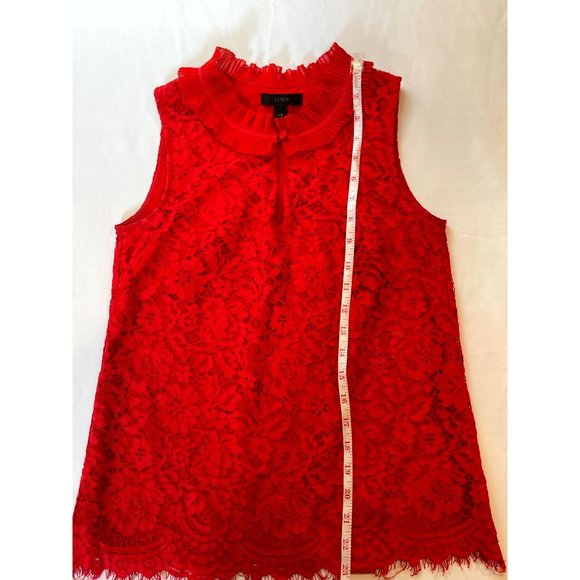 J. Crew Women Front Lace Blouse Top Sleeveless Ruffle Keyhole Neck Red Size XXS - Picture 4 of 8